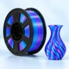 Dual-color Silk PLA filament spool and example print, studio illustration