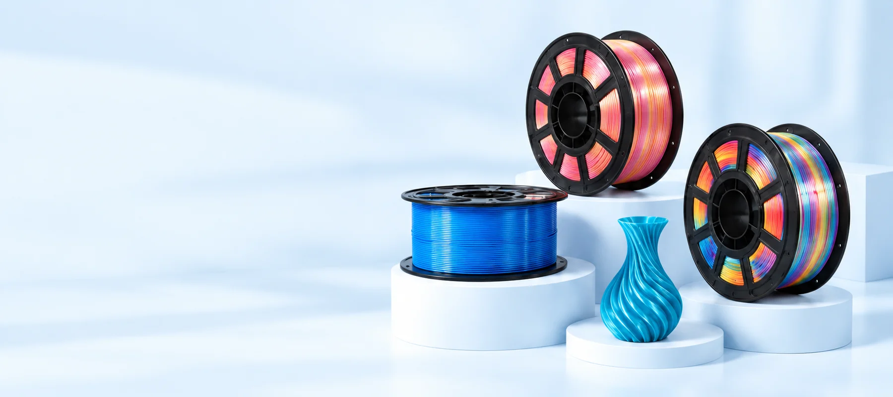 Filament spools and example prints